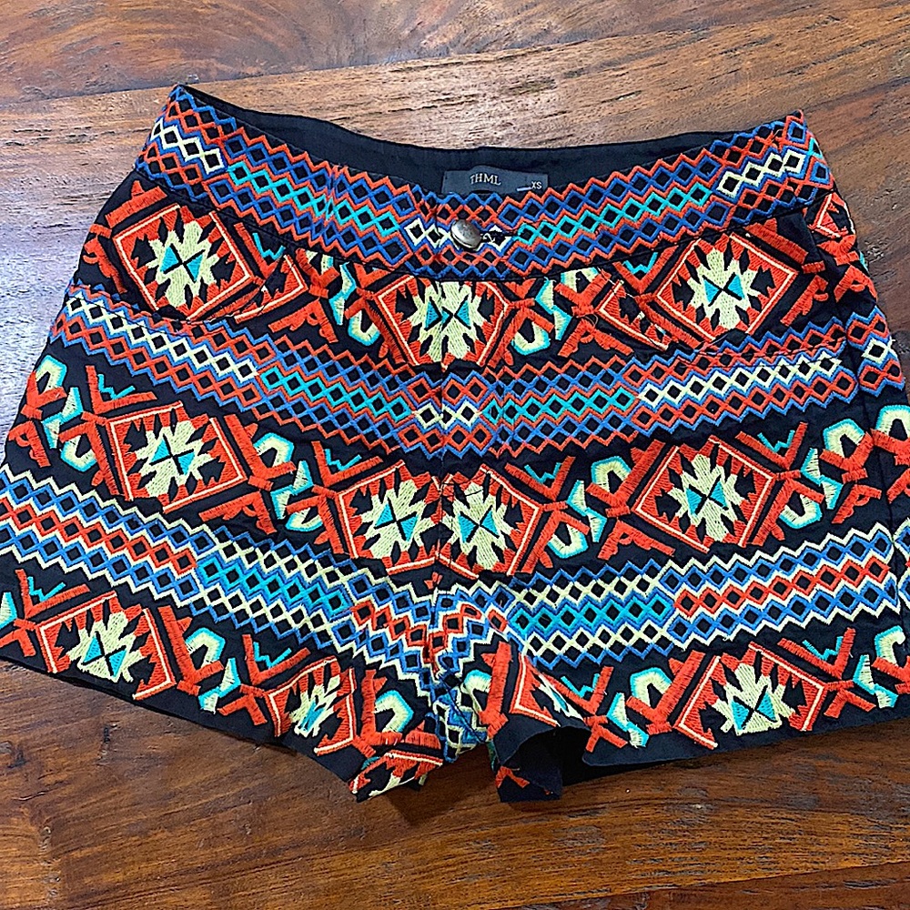 Colorful Embroidered High Waisted Shorts - Size XS